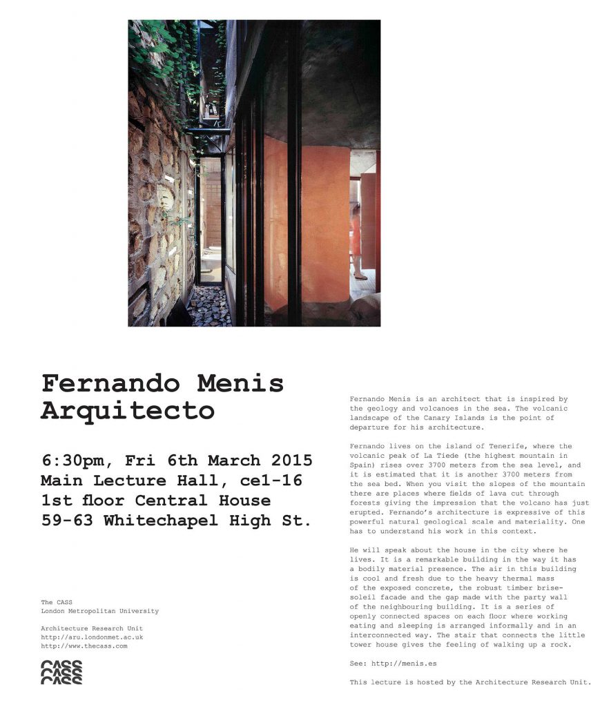 Fernando Menis Lecture at the London Metropolitan University