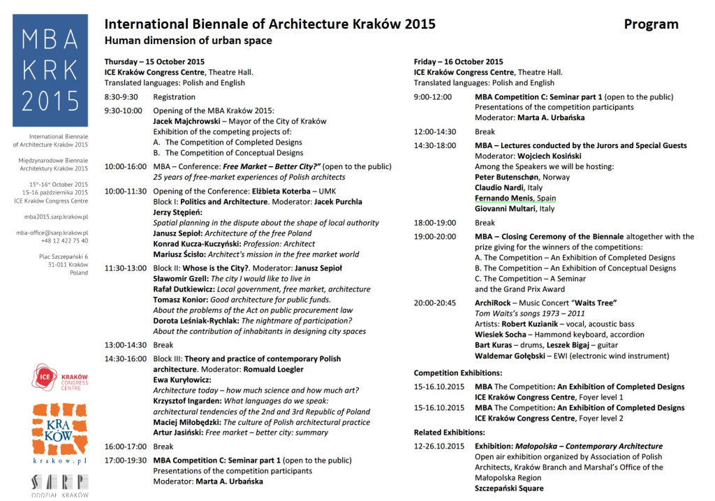 Conferences: The International Biennale of Architecture in Kraków - 16 October 2015